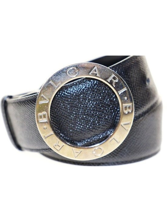 Bvlgari Leather Round Logo Buckle Silver Belt Black main image 6